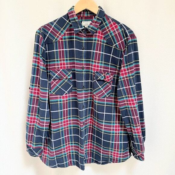 Matchstick Women's Plaid Flannel Open Collar Button Up - Picture 1 of 10